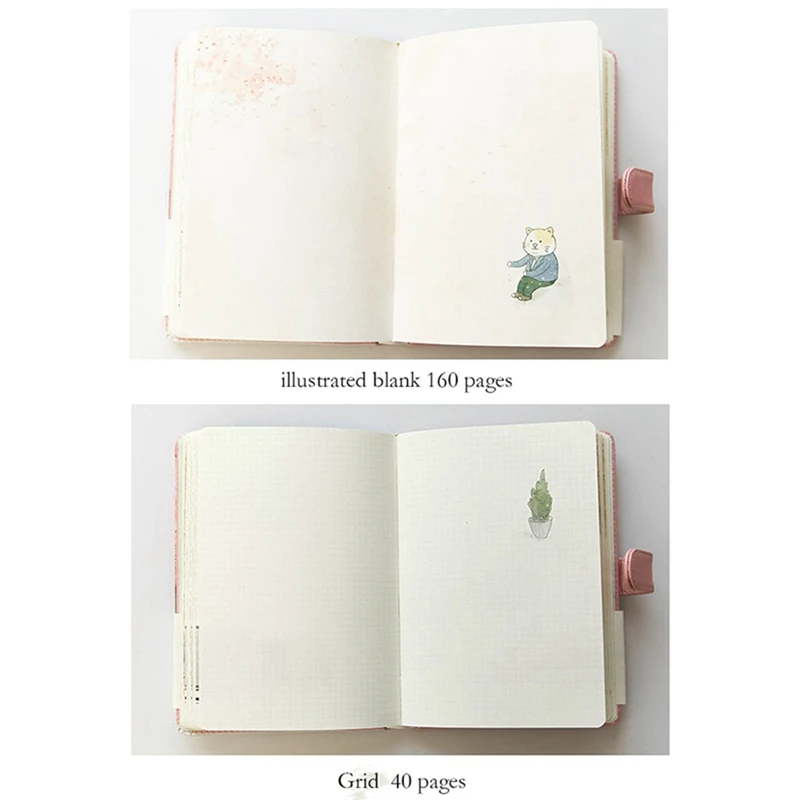 

2x Agenda Romance Cherry Blossom Notebook Illustration Grid Hand-Painted School Diary Leaf & Cherry