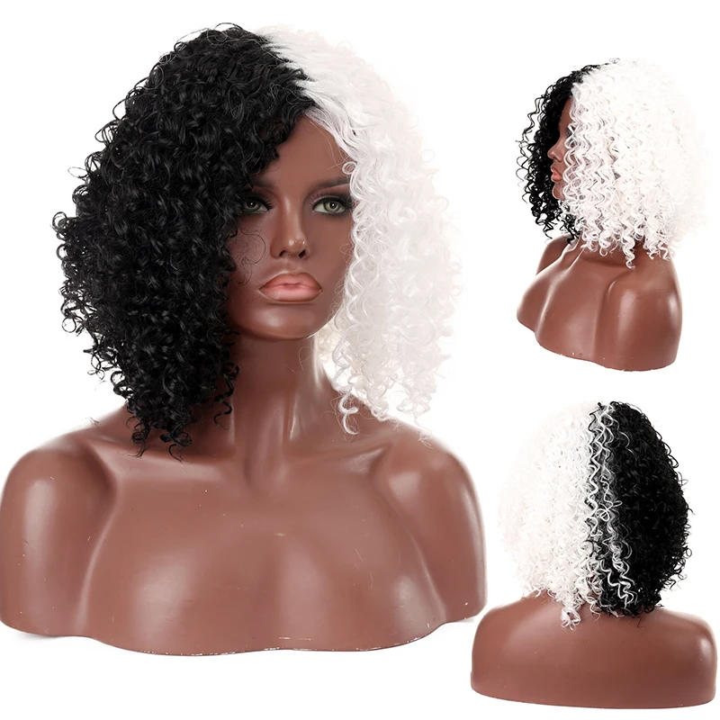 

Black White Wigs for Cosplay Wigs Women Short Afro Curly Bob Wig Cute Hair Wigs for Party Halloween