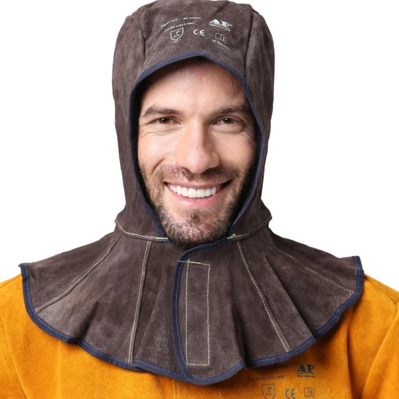 

Protective Tool Professional Welding Hood Split Cowhide Leather Welder Hat Cotton Mesh Lining Anti Flame Stitched Welding Helmet