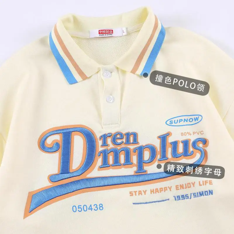 Рубашка-поло в японском ретро-стиле для мужчин и женщин свободная футболка с