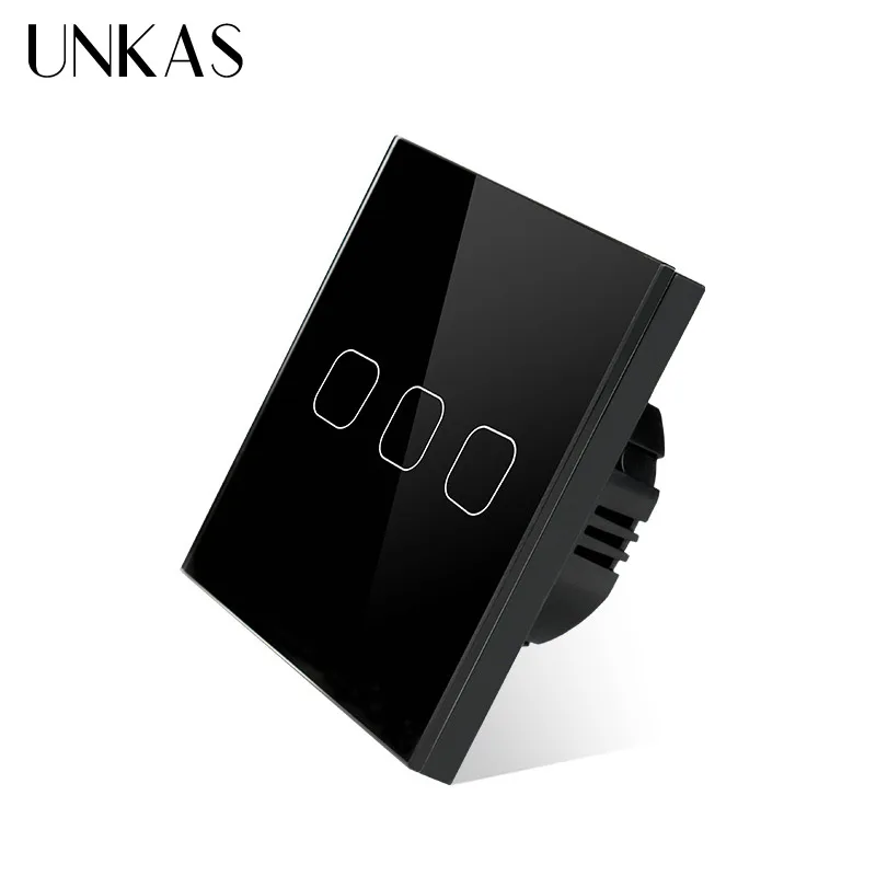 Сенсорный выключатель UNKAS стандарта ЕС/Великобритании 3 клавиши 1 канал сенсорная
