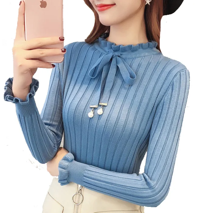 Women Slim Knitted Sweater 2019 Autumn Winter Female Petal Sleeve Knitwear Korean Style Casual Knit Pullover | Женская одежда