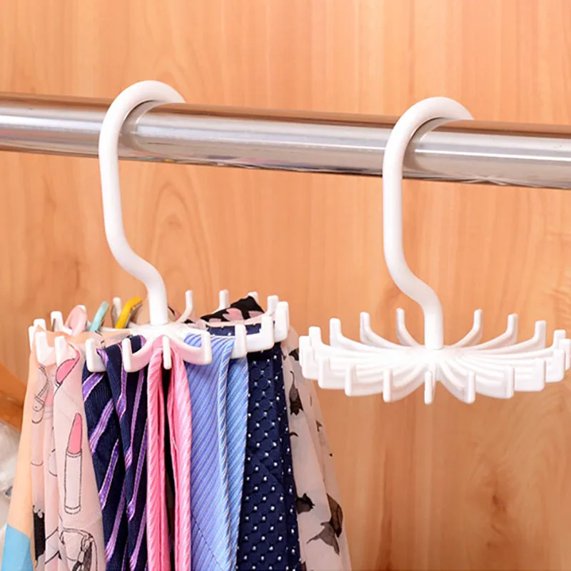 

360 Degree Rotating Space Saving Belt Rack 1 PC Neck Tie Hanger Plastic Multifunction Neck Tie Holder 20 Hooks