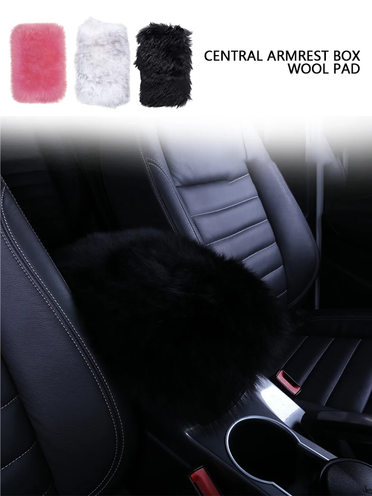 

Universal Real Fur Plush Sheepskin Center Console Cover Furry Warm Fluffy Wool Auto Fuzzy Armrest Seat Box Pad For Women Girl