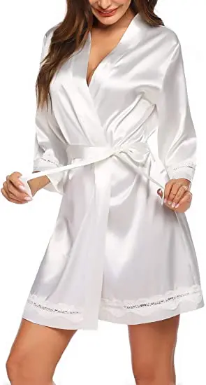 Халат женский атласный с глубоким V-образным вырезом пикантное шелковое нижнее