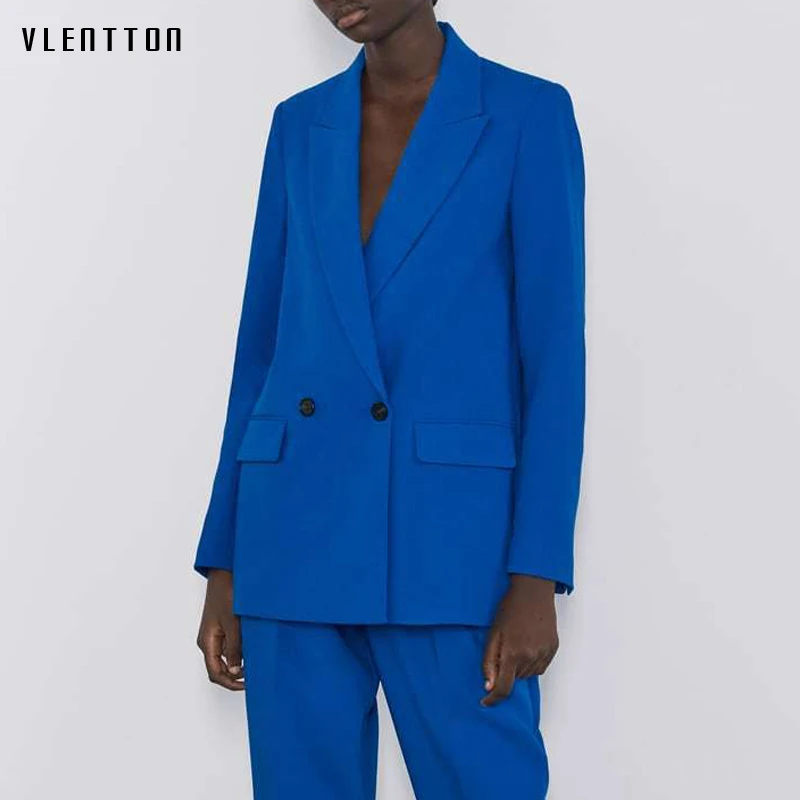 Женский офисный Блейзер элегантный однотонный Длинный блейзер синего и черного