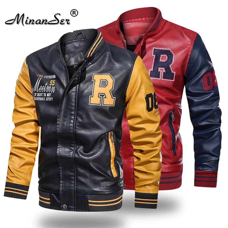 Мужская куртка-бомбер из ПУ кожи с воротником-стойкой | одежда