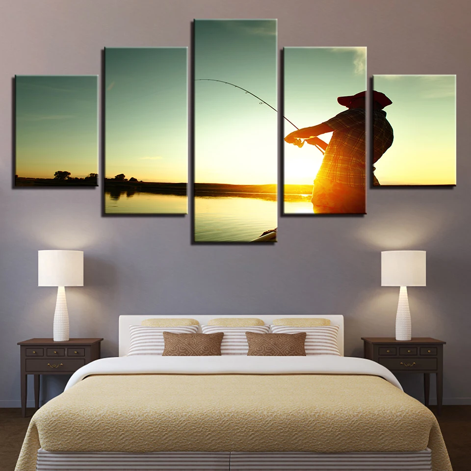 HD холст Художественная живопись для настенное уркашение гостинной 5 шт. Удочка