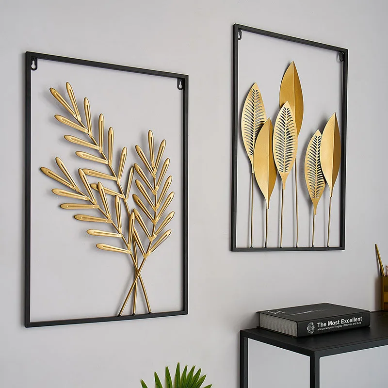 Nordic Iron Crafts Wall Decoration Hanging Ornaments Golden Leaves Metal Artware Office Display Room Accessories Gift | Дом и сад