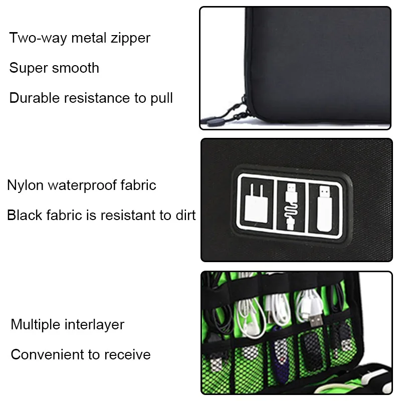

1pc Travel Electronics Cable Organizer Bag Portable Storage Case for Mobile Phone Hard Drive Cords USB Cables Charger Organizer