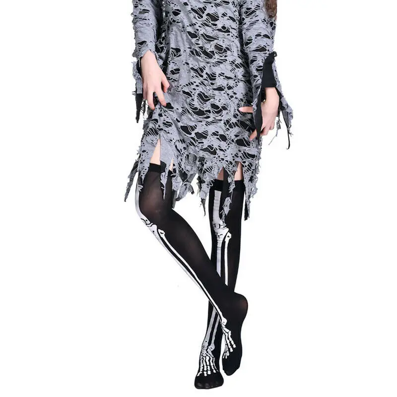 Вечерние длинные гольфы с рисунком скелета на Хэллоуин маскарадный костюм для