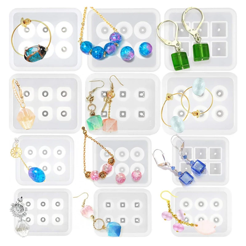 

12Pcs Round Square Faceted&Oval Beads Silicone Casting Molds Set for DIY Resin Pendant Earring Epoxy Craft Jewelry Tools
