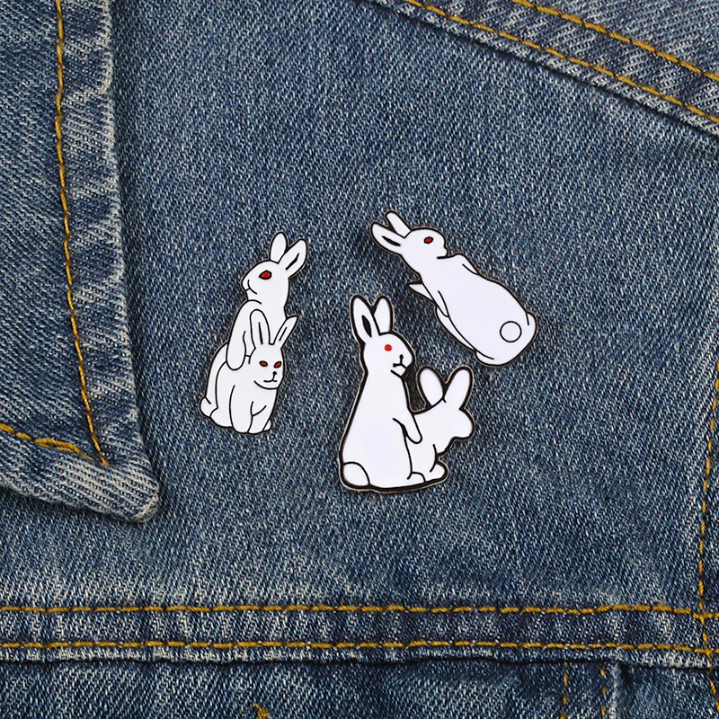 Забавная брошь в виде белого кролика милая мультяшная с изображением зайчика