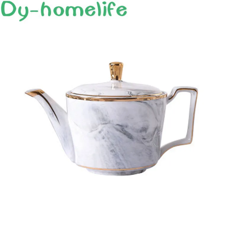 

Nordic 15-piece Gold Rim Grey Pink Marble Pattern Ceramic Coffee Tea Set Ins Network Creative Bone China Tea Set Pot Cup Saucer