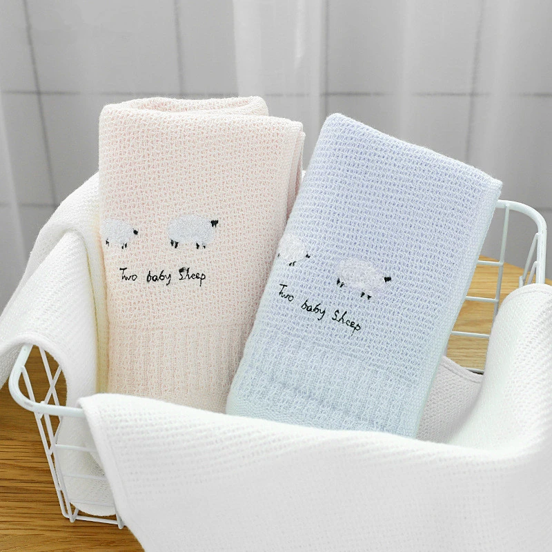 

34x75cm Cotton Hand Towel Home Gauze Cartoon Lamb Soft Absorbent Bathroom Children Kids Washcloth