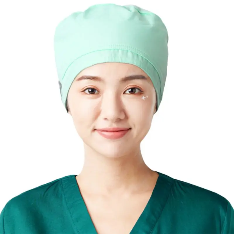 

Women Men Solid Color Scrub Hat Flat Top Adjustable Tie Back Dentist Beauty Doctor Nurse Working Bouffant with Sweatband