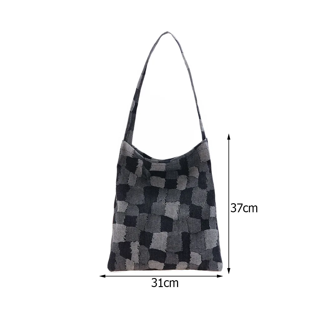 

New Fashion Women Stitching Canvas Shoulder Shopping Bags Casual Ladies Large Capacity Tote Handbags Retro Stitching Canvas Bag