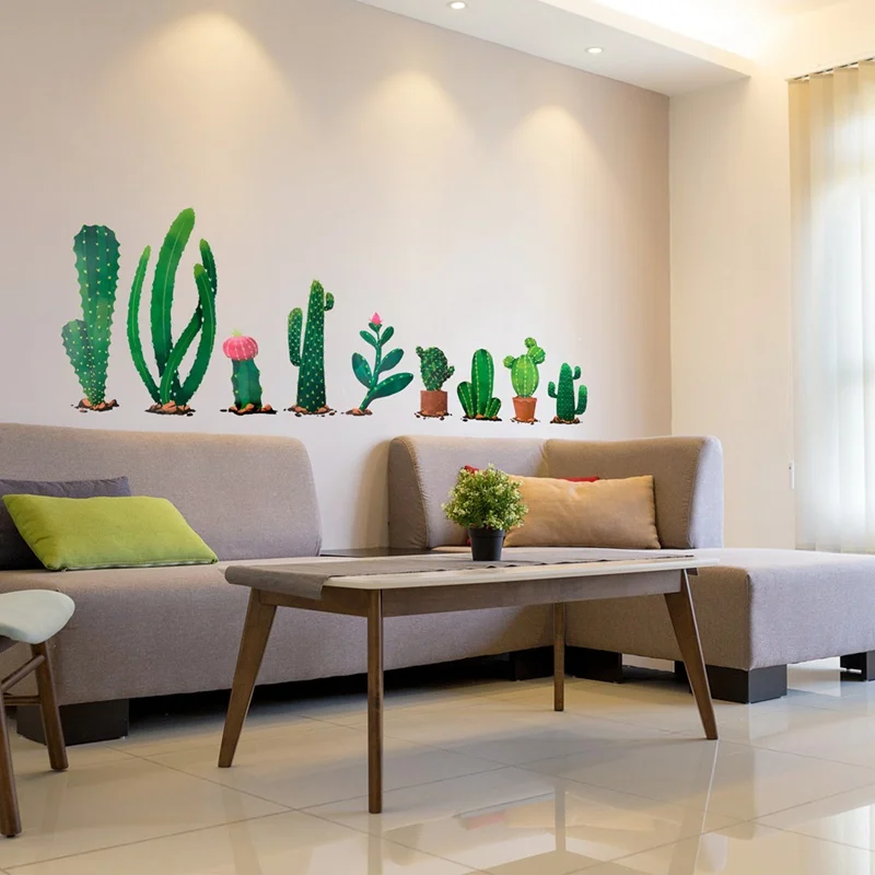 

Nordic Ins Wind Cactus Potted Living Room Bedroom Wardrobe Porch TV Background Self-adhesive Wall Stickers
