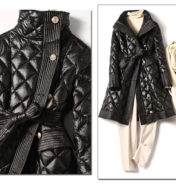 

Thin Jacket Women's 2021 Argyle New Fashion Stand Collar 90% White Duck Down Single Breasted Winter Coat Women