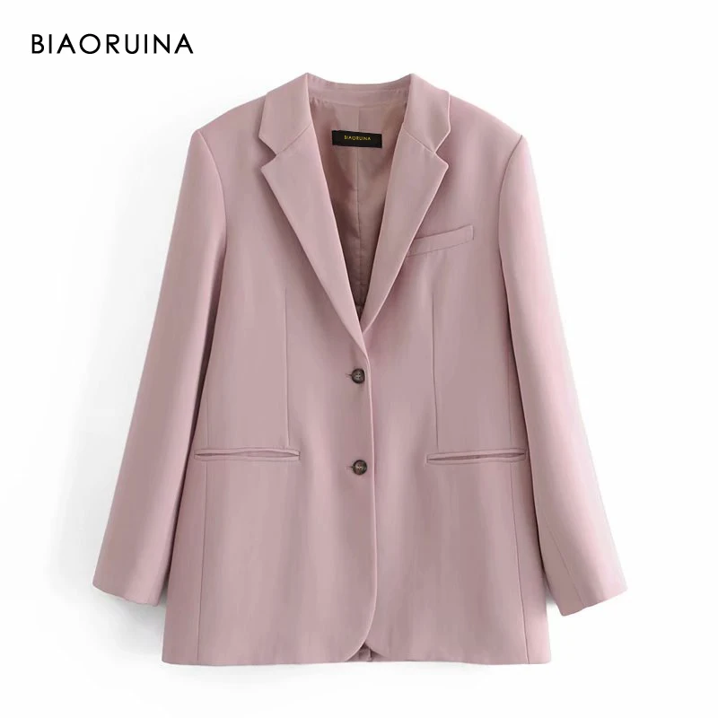 

Женский однобортный Блейзер BIAORUINA, розовый пиджак свободного покроя с отложным воротником, элегантная офисная верхняя одежда для весны и ос...
