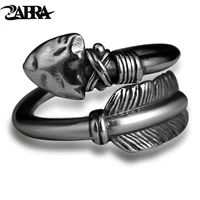 zabra love cupids arrows vintage genuine 925 silver men ring punk big black adjustable biker mens rings male sterling jewelry