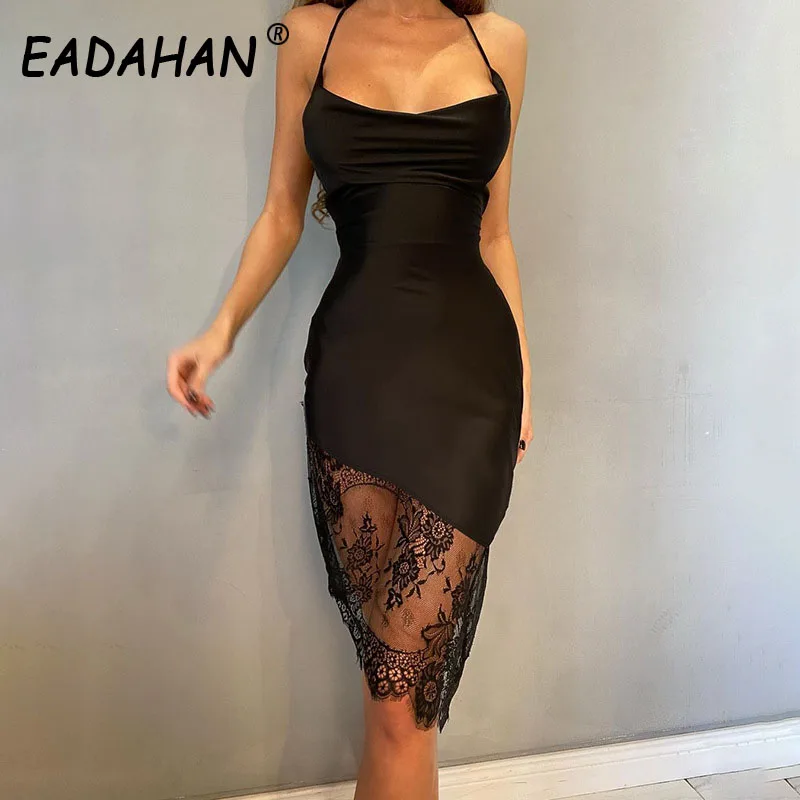 

EADAHAN Strap Back Lace Stitching Dress Summer New Butterfly Bandage Fashion Sexy Backless Club Party Skinny Hollow Out Dresses