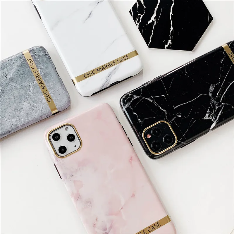 Модный мраморный чехол для iPhone 11 Pro Max s Золотая оправа мягкий IMD силиконовый X XS XR 6 7