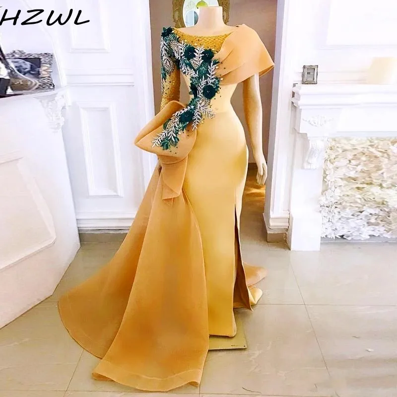 Вечерние платья с золотыми бусинами и кристаллами Кружевное платье русалки