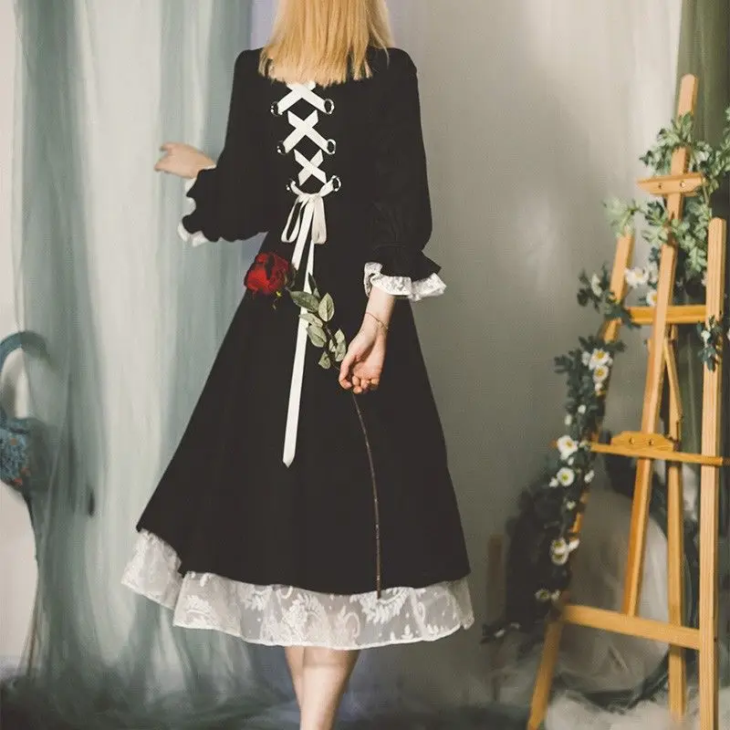 

Black Women's Dress 2021 Early Spring New Little Black Dress Palace French Retro Victorian Lace Hepburn Women's Dress