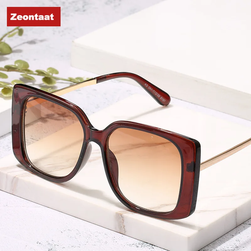 

Zeontaat Square Sunglasses Women Brand Designer Retro Alloy Frame Big Sun Glasses Vintage Gradient Female Oculos Feminino