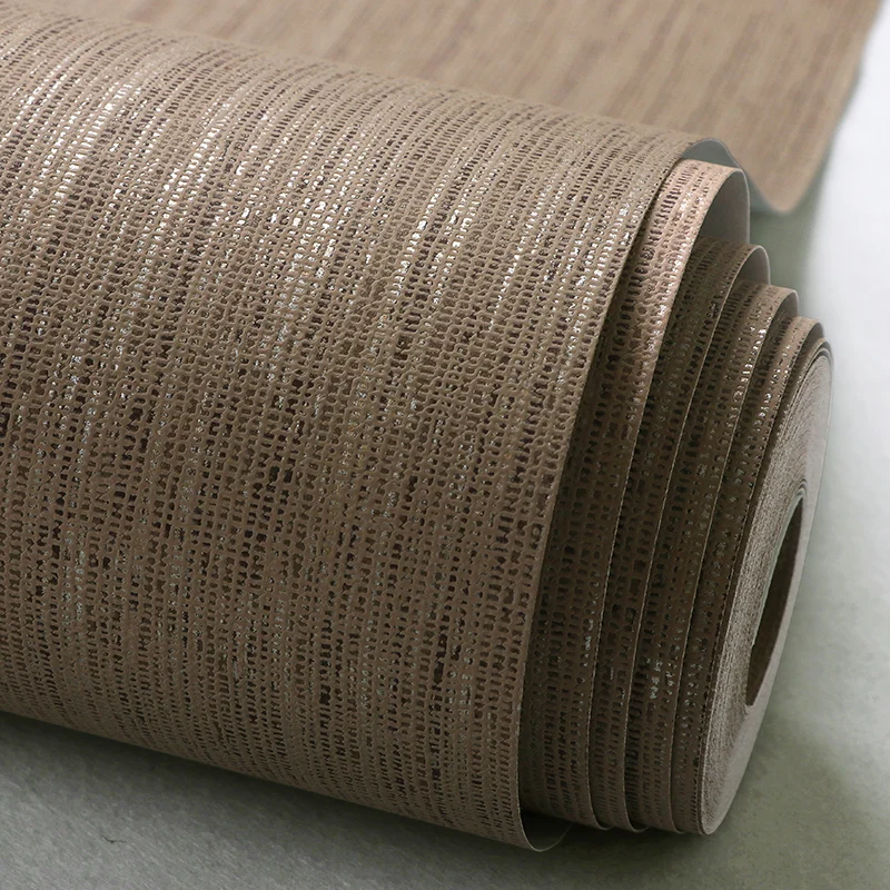 Текстурные обои Grasscloth простые льняные эффекты металлик коричневый серый