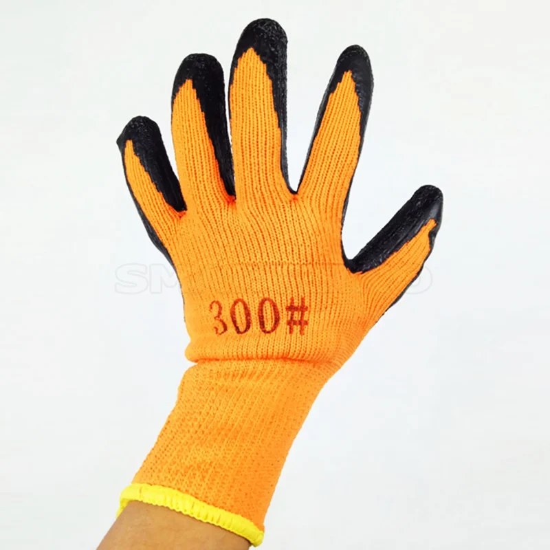 Оранжевые зимние теплые рабочие перчатки из латекса противоскользящие