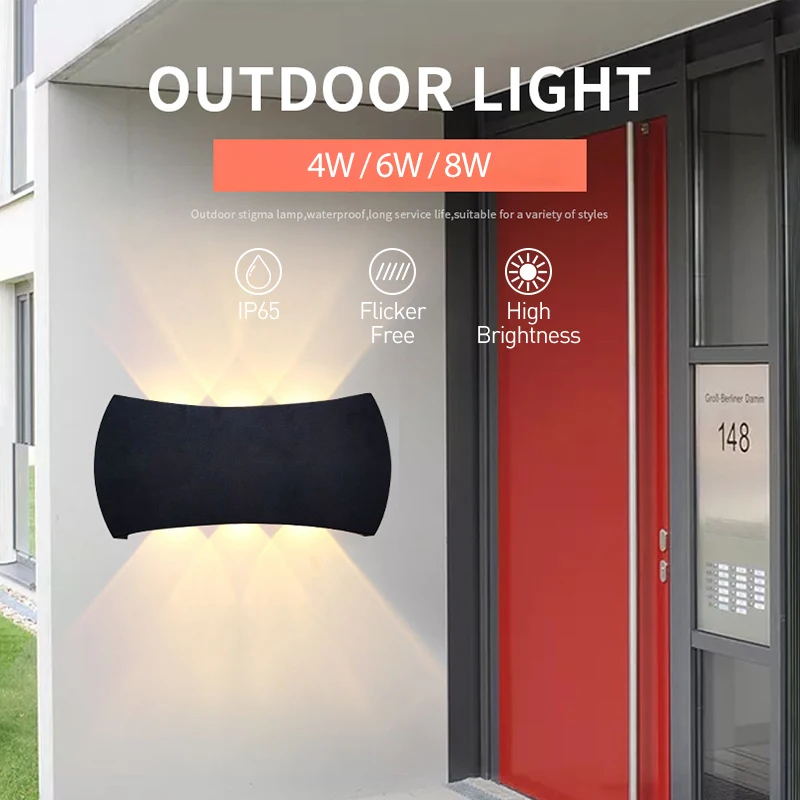 

Outdoor LED Wall Lamp Nordic Aluminum Waterproof Wall Light Porch Garden Bedroom Indoor Modern Sconce Luminaire 4W 6W 8W 85-265V