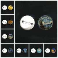 2019new stainless steel van gogh famous painting brooch sunflower starry night glass convex round brooch pin brooch badge
