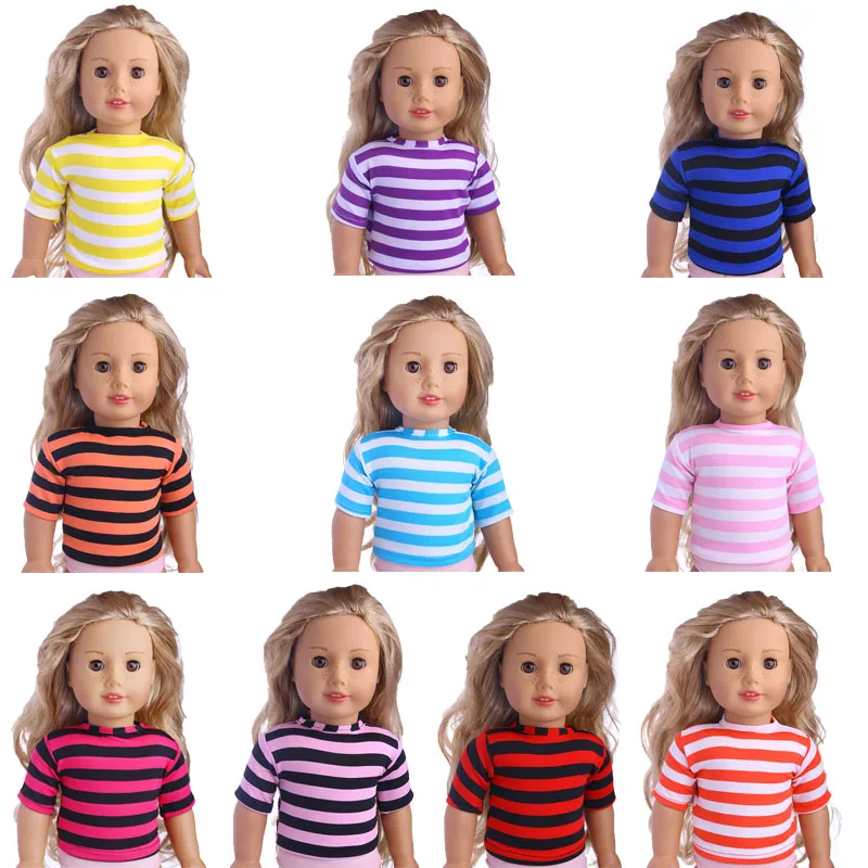 

Одежда для кукол разные однотонные полосатые футболки одежда для 18-дюймовых американских и 43 см Одежда для кукол новорожденных аксессуары