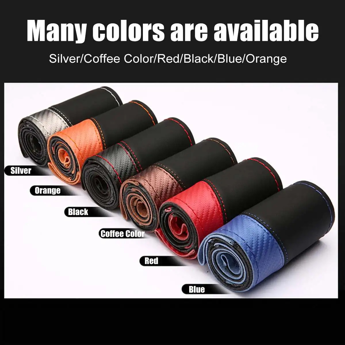 

Universal 38cm Multicolor Car Steering Wheel Cover Microfiber LeaPopr Carbon Fiber LeaPopr Wheel Cover Easy DIY With Needle