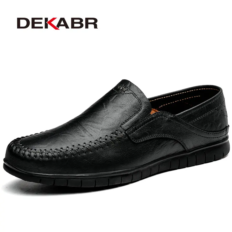 01 Black DEKABR/мужская повседневная обувь из натуральной кожи; люксовый бренд; коллекция года; мужские лоферы; мокасины; дышащие слипоны; обувь для вождения размера плюс 45 - Цвет: 01 Black