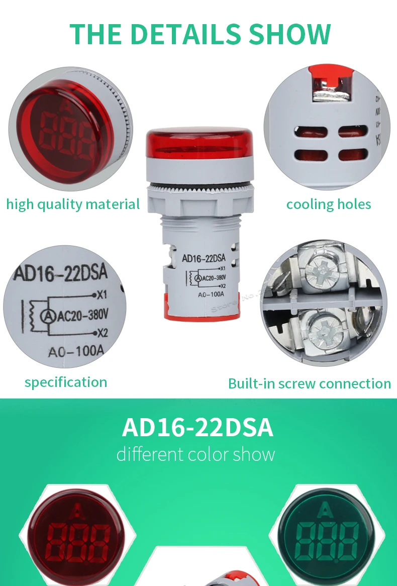 22 мм AC20-380V 0-100A цифровой дисплей Амперметр трансформатор измеритель тока карданный светодиодный светильник lndicator сигнальный свет