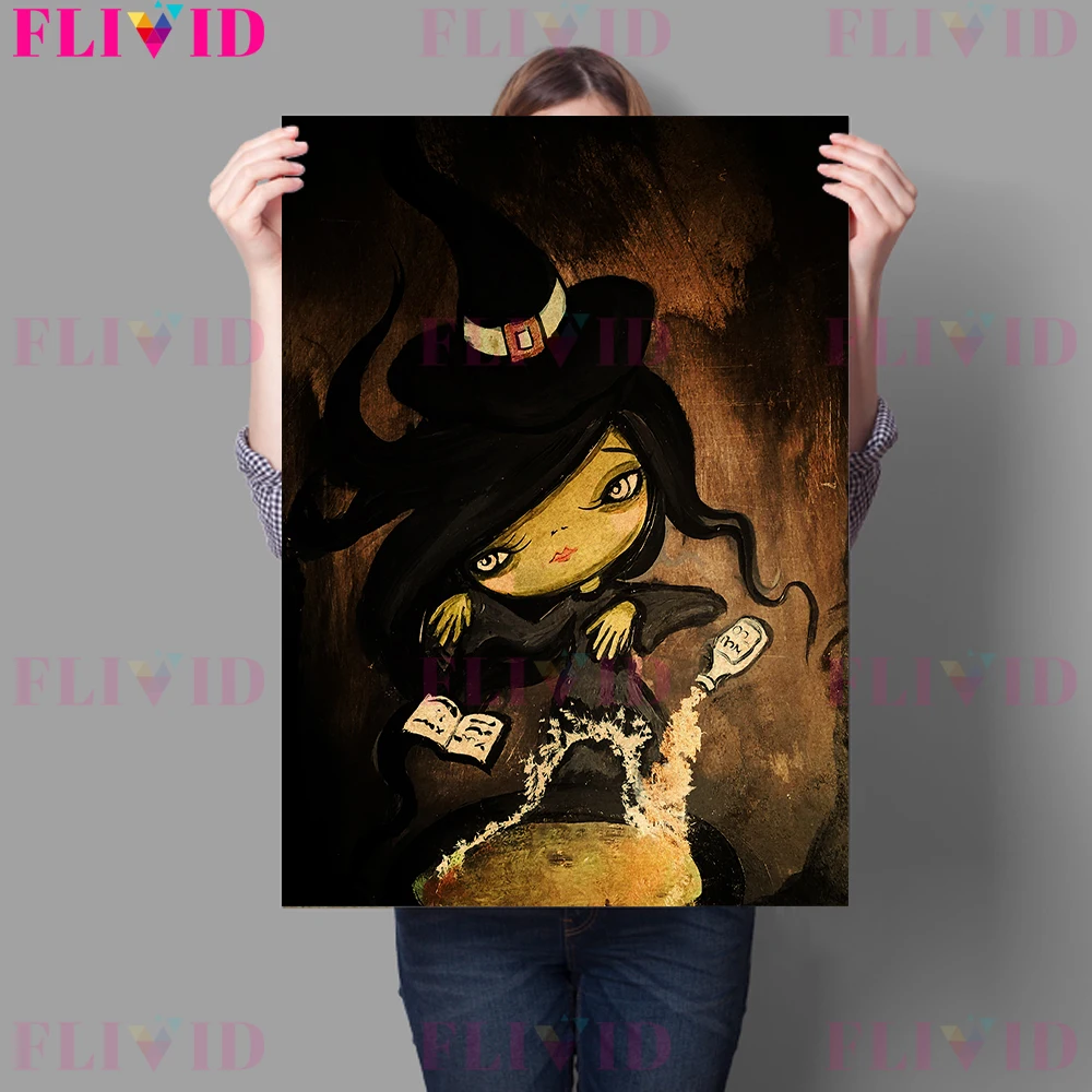 Настенная картина на Хэллоуин с маленькой ведьмой призраком вечерние настенный