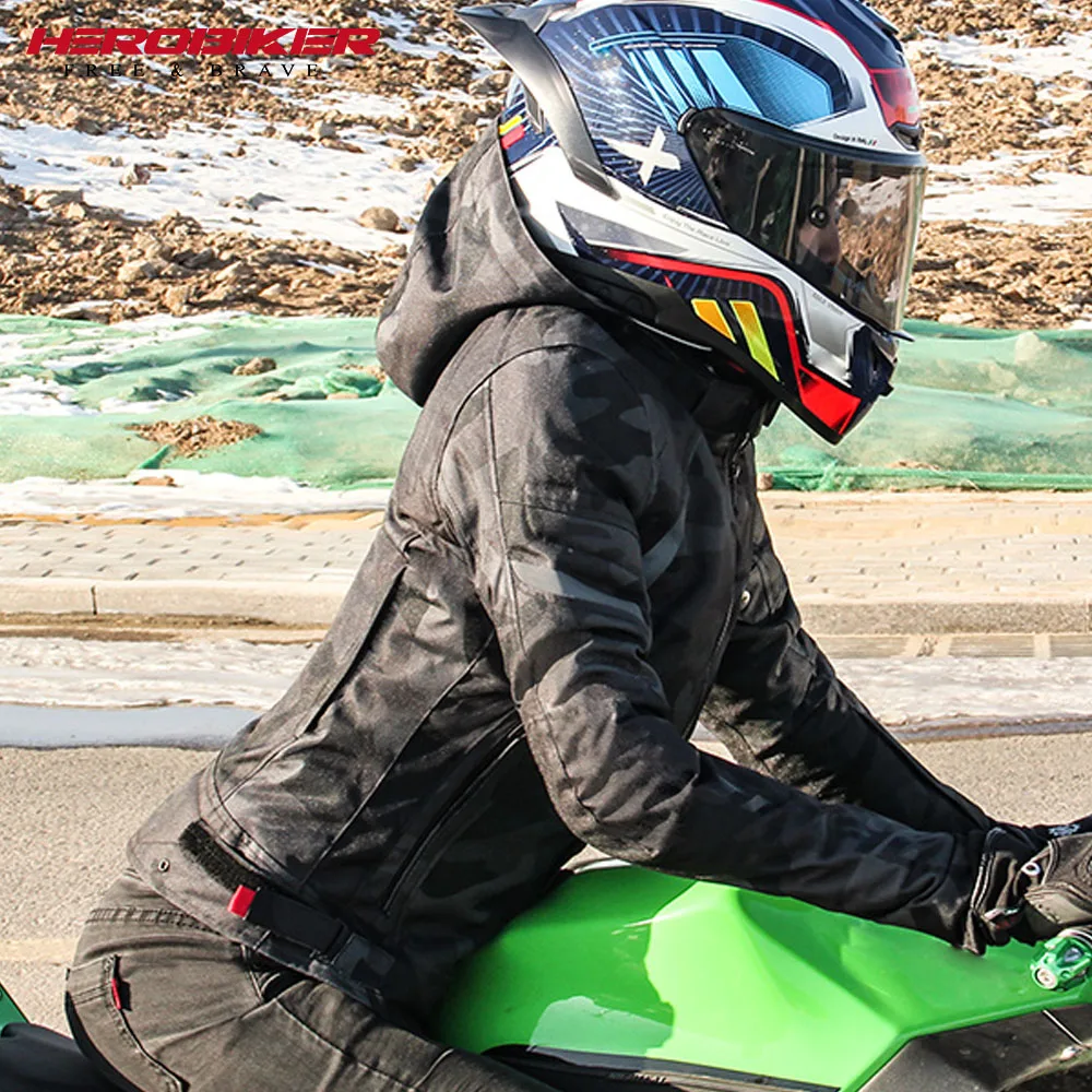 

HEROBIKER Autumn Winter Waterproof Motorcycle Jacket Moto Protector Motorcycle Outfit Ouring Clothing Protective Cotton Lining