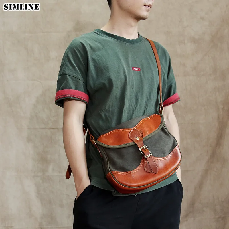 

Canvas Genuine Leather Messenger Bag For Men Male Luxury Brand Vintage Casual Men's Shoulder Crossbody Bags Handbag High Quality