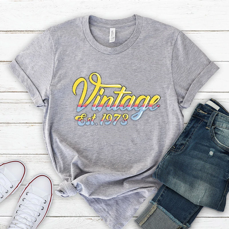 

Vintage 1973, 48th Birthday Shirt, Gift For Him Her For Women Men, Retro Birthday Party Shirts Summer casual T-shirt Pure cotton