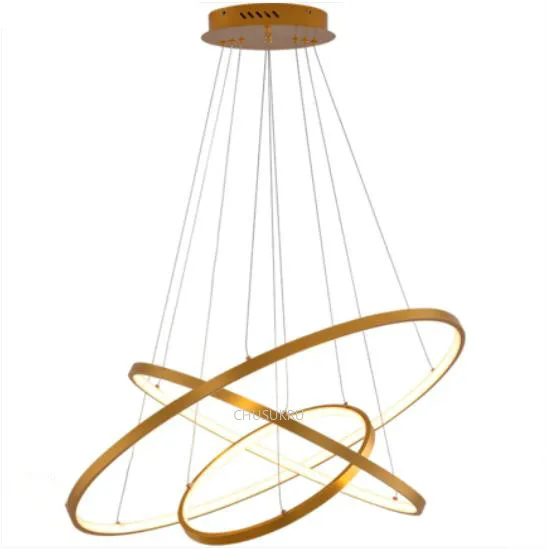 

60CM 80CM 100CM Modern Pendant Lights For Living Room Dining Room Circle Rings Acrylic Aluminum Body LED Ceiling Lamp Fixtures