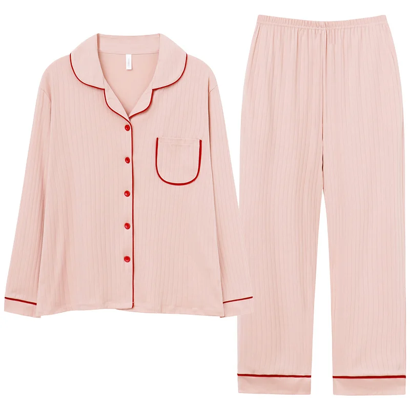 

Autumn 100%Cotton Women Pajamas Set Long Sleeve Cardigan Women's Sleepwear Female Nightwear 4 Color Pyjamas Suits