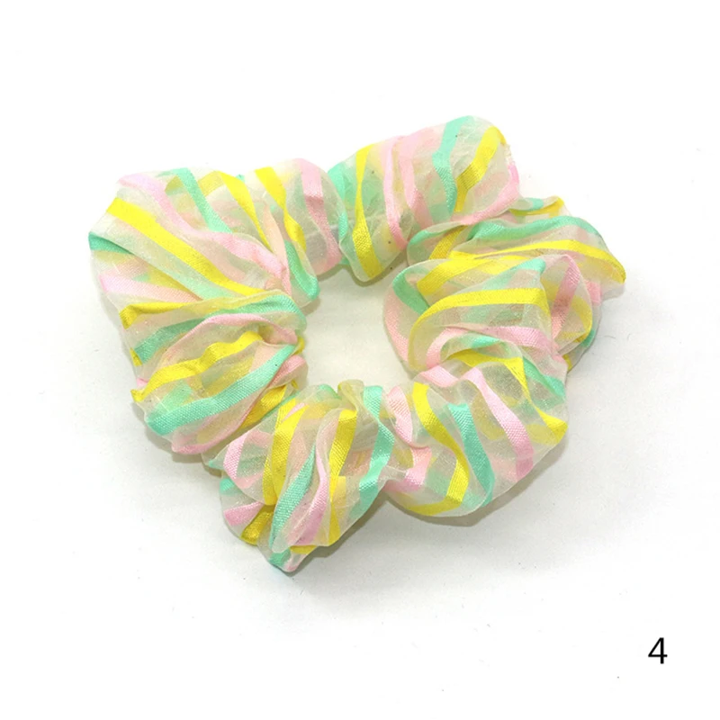 Новые модные женские милые резинки для волос из органзы красочные полосатые