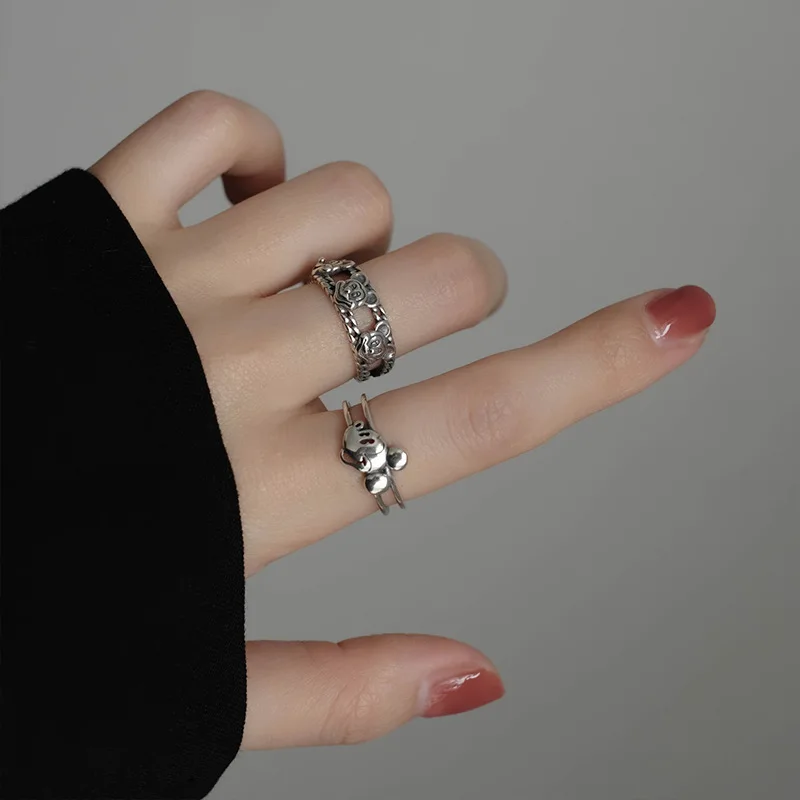 FENGLI Mickey античное серебряное регулируемое женское кольцо для девочки мини-мышь