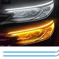 2x Flexible Car LED DRL Light Strip Flowing Turn Signal Surface Tube Sequential Daytime Running Lights Headlight Decorative Lamp