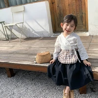 korean style kids clothes toddlers girls spring clothing sets tops apron skirt 3pcs baby children outfits chic suits