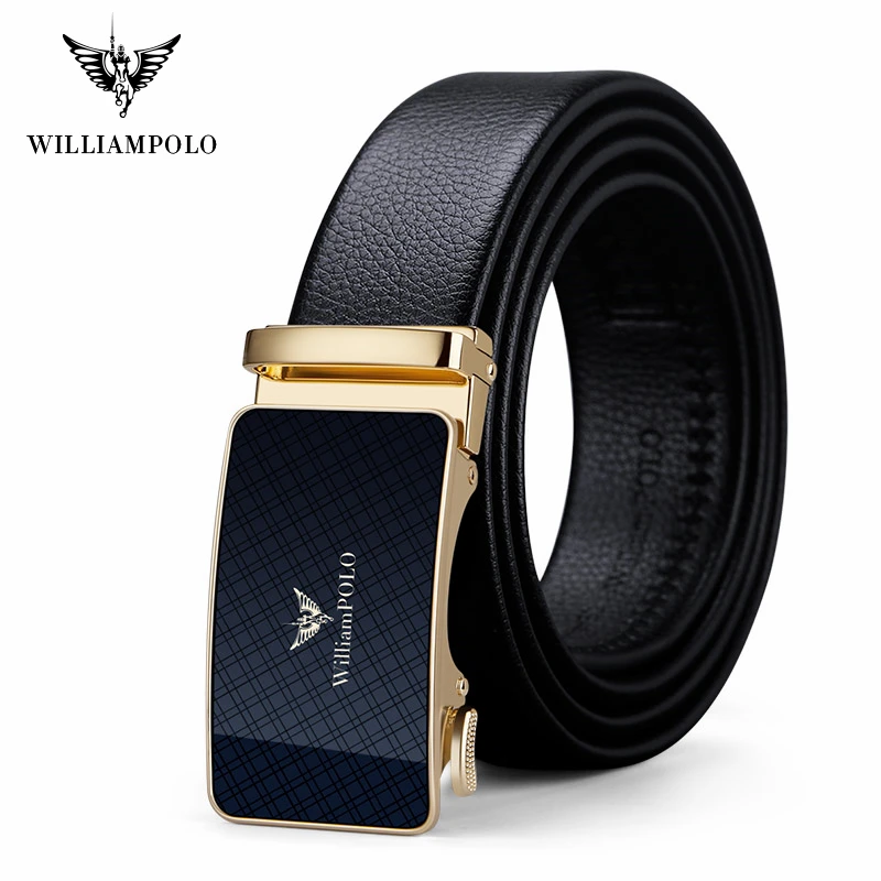 WILLIAMPOLO Men Belts Automatic Buckle Belt Genune Leather High Quality Belts For Men Leather Strap Casual for Jeans 21451-52