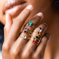 colorful zircon rings for women girls birthstone zodiac ring rhinestone crystal engagement wedding rings jewelry birthday gift